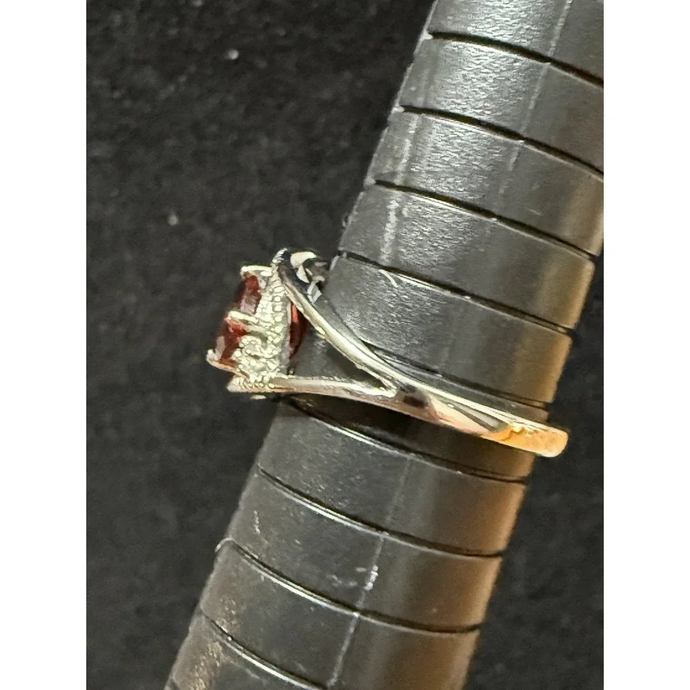 925 Garnet White Zircon Ring Size 7 Cocktail Accent Sterling Silver Vintage Look